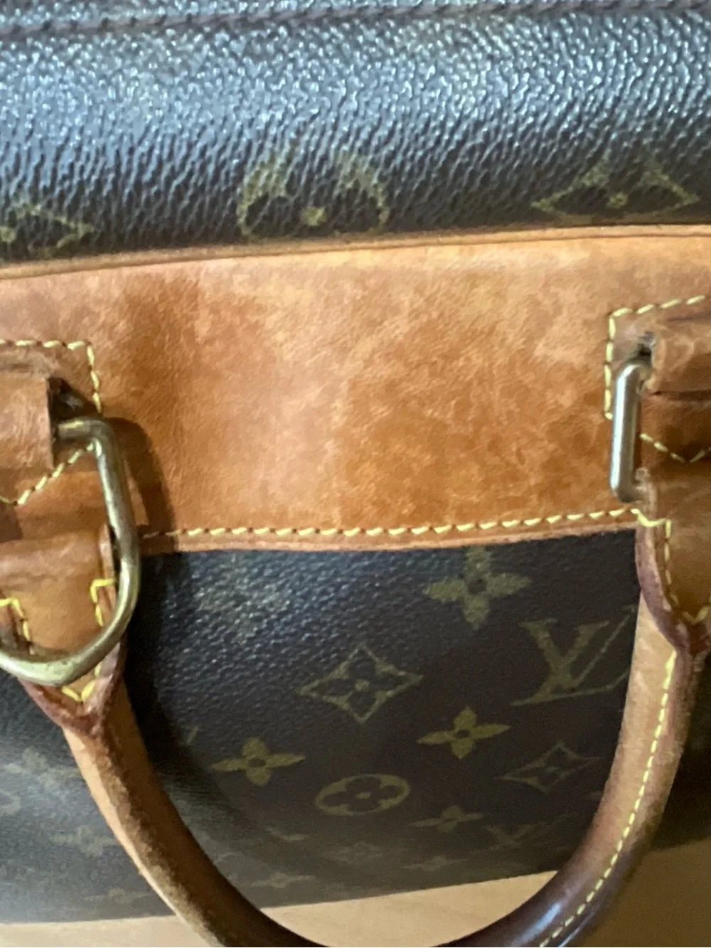 Louis Vuitton Brown Monogram Satchel with Tan Leather Trim